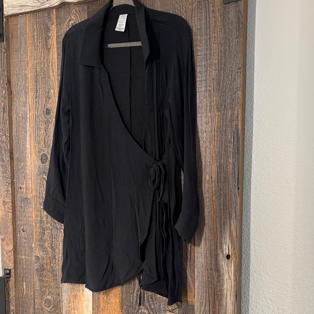 Black Wrap-Style Long Sleeve Top